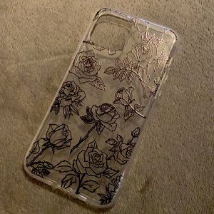 iPhone 11 Pro clear phone case with black roses